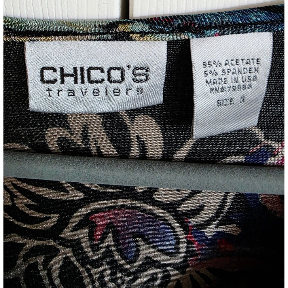 Chico's Travelers 3 Floral Print Long Sleeve V Neck Top Womens Size XL No Iron - Picture 6 of 6